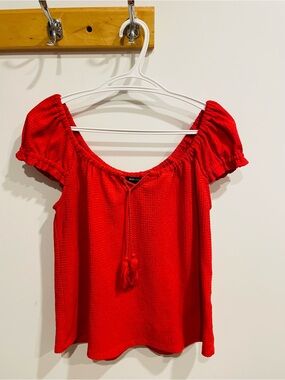 RW&CO. Red Short Puff Sleeve Peasant Top